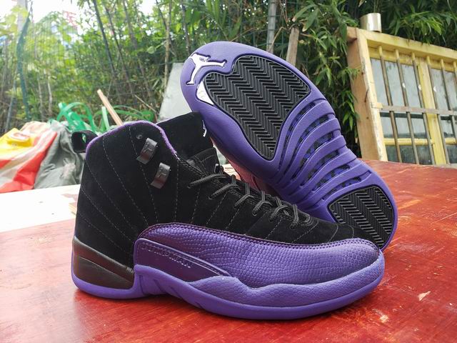 Air Jordan 12 Men's Basketball Shoes Black Purple-41 - Click Image to Close